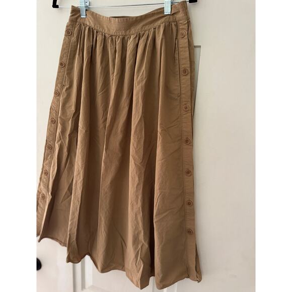 Madewell Signature Poplin Side Button 100% cotton tan Midi Skirt Size Small - Picture 3 of 9